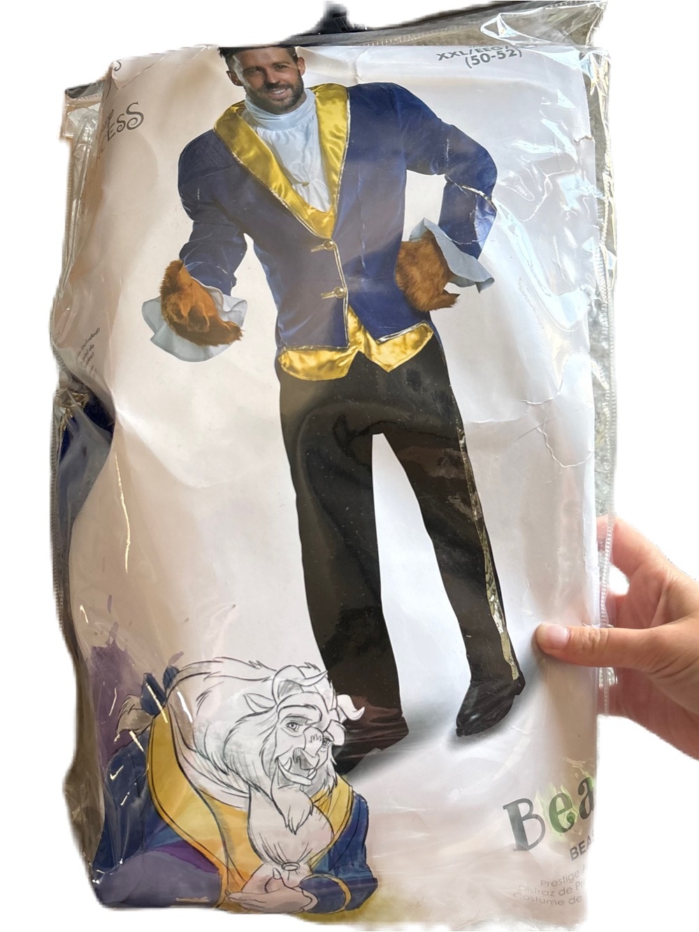 Disney Beast Costume Men's Blue Gold Jacket & Gloves XXL Beauty Halloween